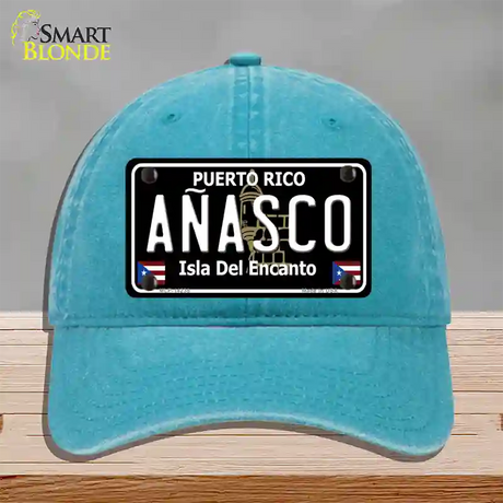 Anasco Puerto Rico Black Novelty License Plate Hat Unconstructed Cotton / Lake Blue