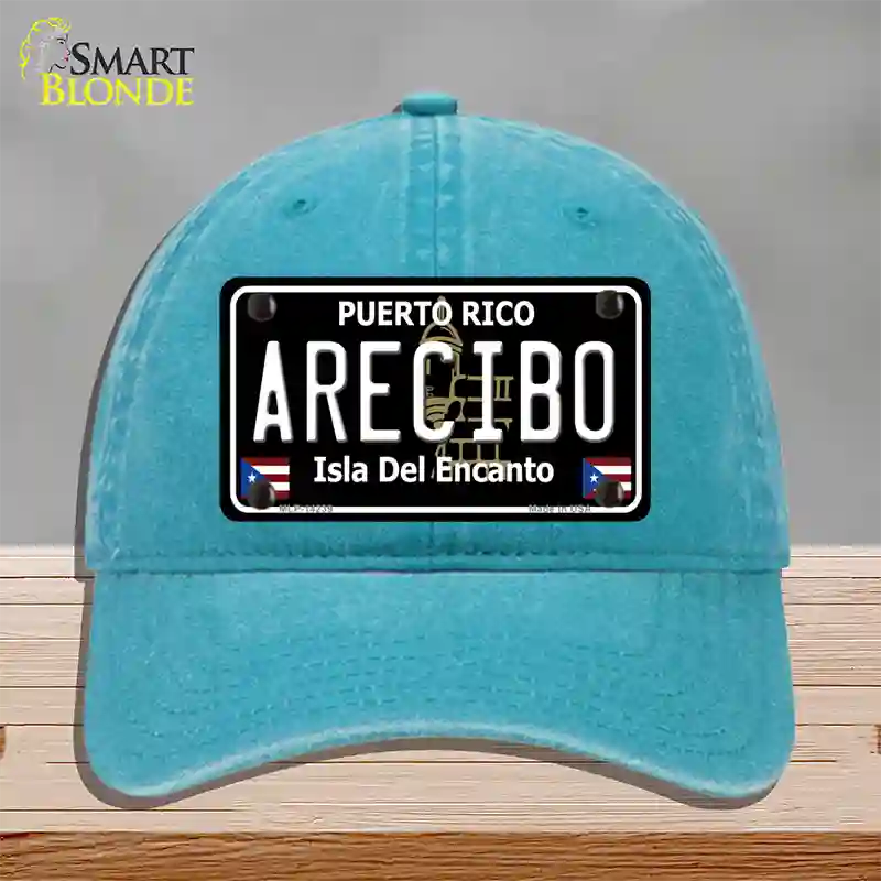 Arecibo Puerto Rico Black Novelty License Plate Hat Unconstructed Cotton / Lake Blue