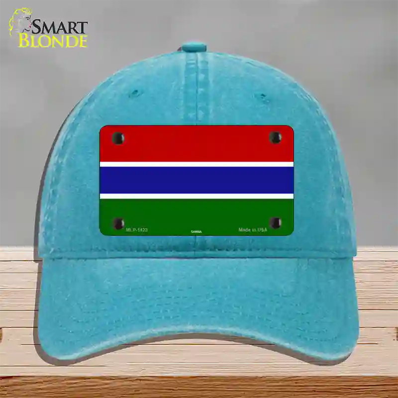 Gambia Flag Novelty License Plate Hat Unconstructed Cotton / Lake Blue