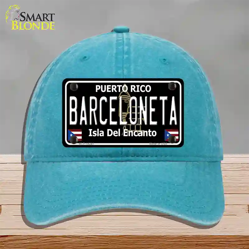 Barceloneta Puerto Rico Black Novelty License Plate Hat Unconstructed Cotton / Lake Blue