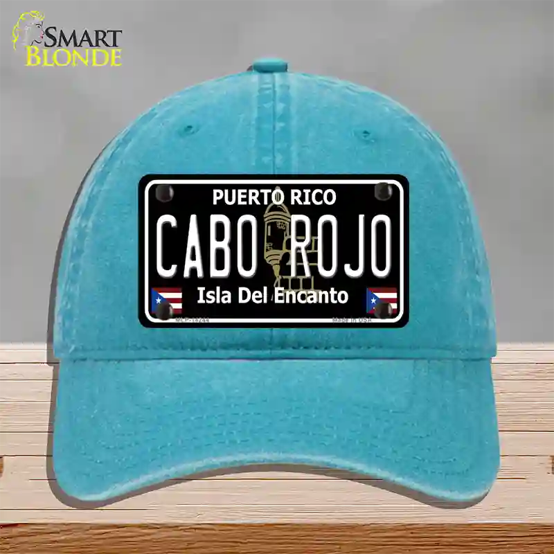 Cabo Rojo Puerto Rico Black Novelty License Plate Hat Unconstructed Cotton / Lake Blue