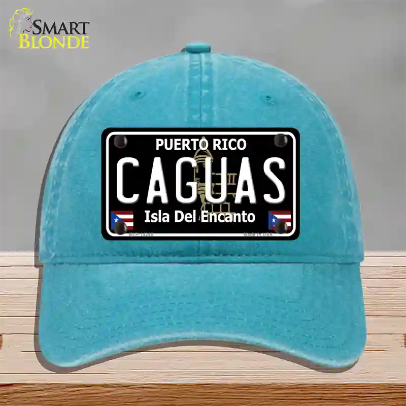 Caguas Puerto Rico Black Novelty License Plate Hat Unconstructed Cotton / Lake Blue