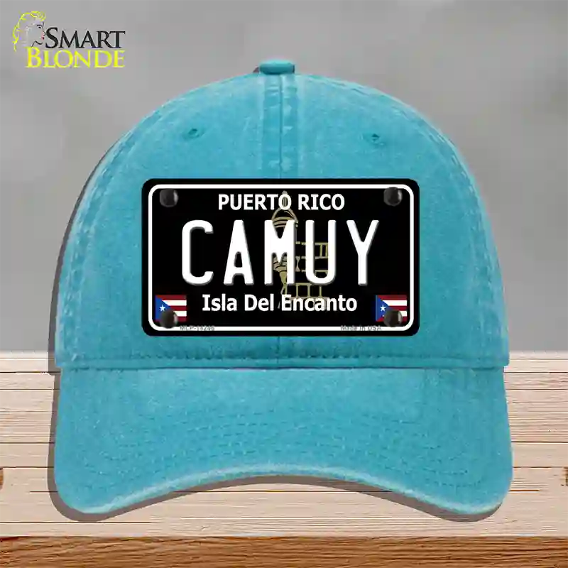 Camuy Puerto Rico Black Novelty License Plate Hat Unconstructed Cotton / Lake Blue