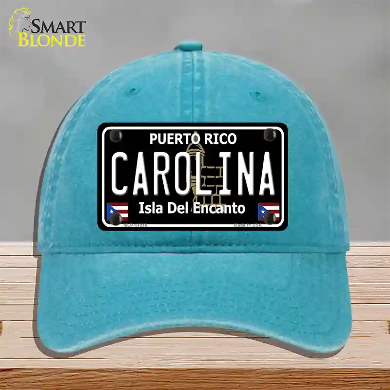 Carolina Puerto Rico Black Novelty License Plate Hat Unconstructed Cotton / Lake Blue