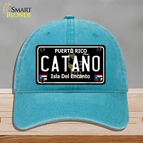 Catano Puerto Rico Black Novelty License Plate Hat Unconstructed Cotton / Lake Blue