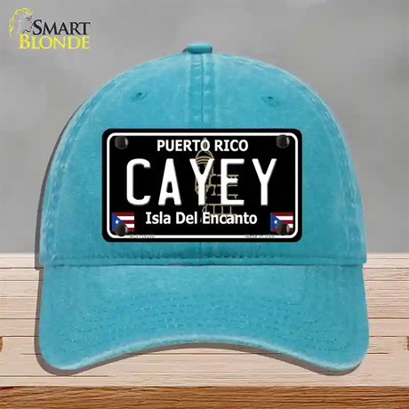 Cayey Puerto Rico Black Novelty License Plate Hat Unconstructed Cotton / Lake Blue