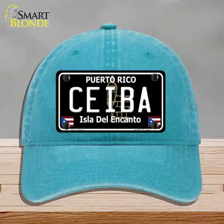 Ceiba Puerto Rico Black Novelty License Plate Hat Unconstructed Cotton / Lake Blue