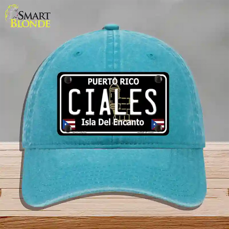 Ciales Puerto Rico Black Novelty License Plate Hat Unconstructed Cotton / Lake Blue