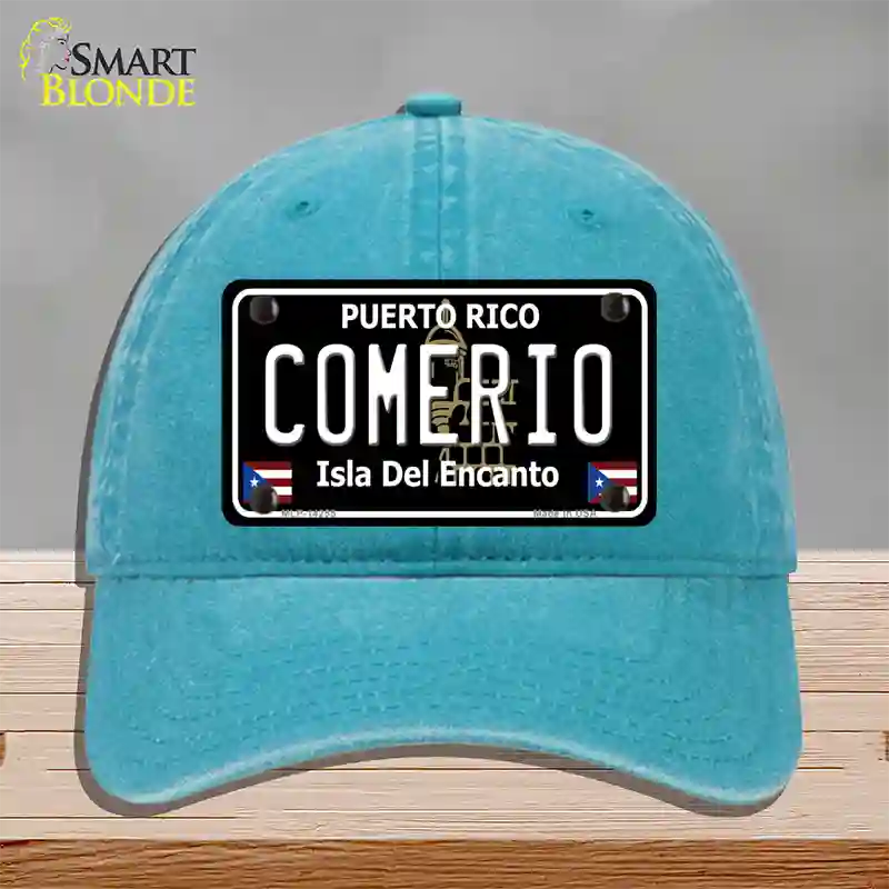 Comerio Puerto Rico Black Novelty License Plate Hat Unconstructed Cotton / Lake Blue