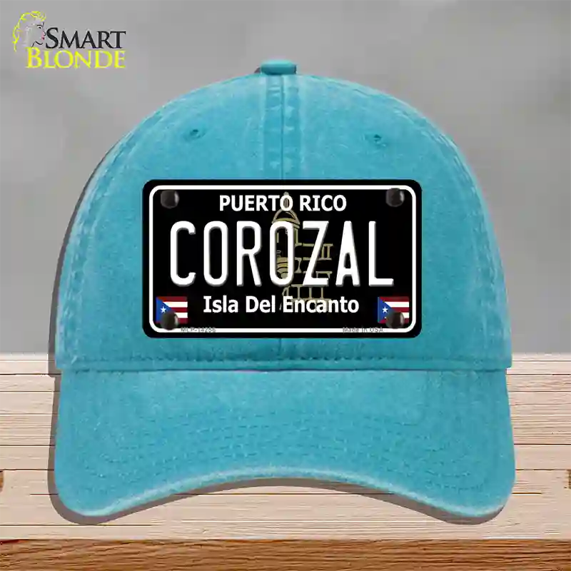 Corozal Puerto Rico Black Novelty License Plate Hat Unconstructed Cotton / Lake Blue