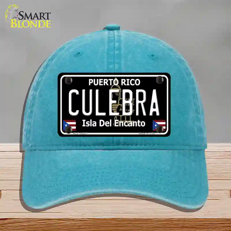 Culebra Puerto Rico Black Novelty License Plate Hat Unconstructed Cotton / Lake Blue