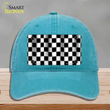 Waving Checkered Flag Novelty License Plate Hat Unconstructed Cotton / Lake Blue