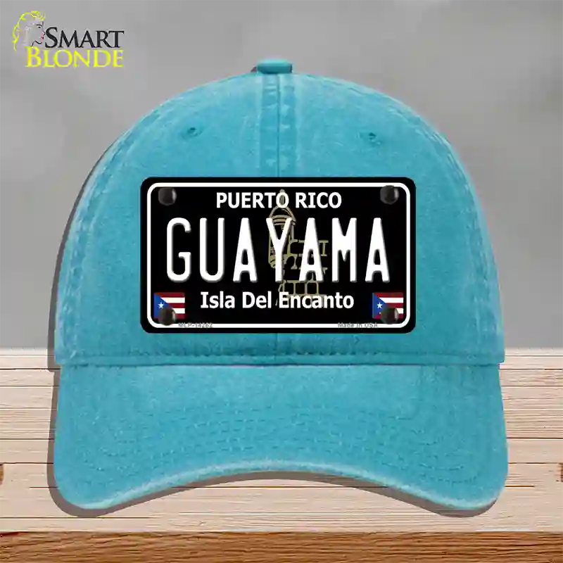 Guayama Puerto Rico Black Novelty License Plate Hat Unconstructed Cotton / Lake Blue