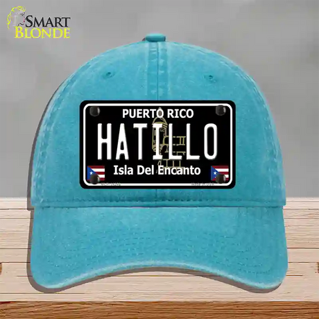 Hatillo Puerto Rico Black Novelty License Plate Hat Unconstructed Cotton / Lake Blue