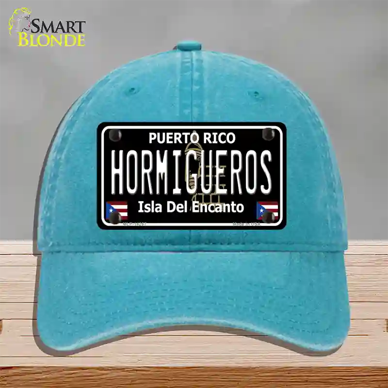 Hormigueros Puerto Rico Black Novelty License Plate Hat Unconstructed Cotton / Lake Blue