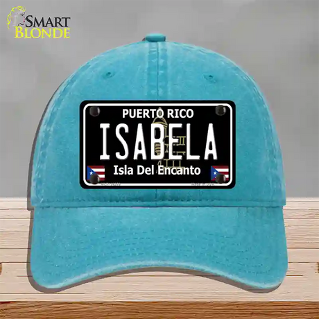 Isabela Puerto Rico Black Novelty License Plate Hat Unconstructed Cotton / Lake Blue