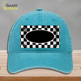 Waving Checkered Flag With Black Center Oval Novelty License Plate Hat Unconstructed Cotton / Lake Blue