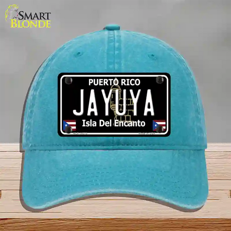 Jayuya Puerto Rico Black Novelty License Plate Hat Unconstructed Cotton / Lake Blue