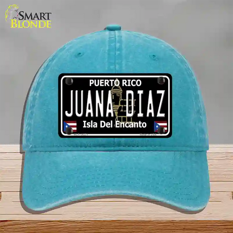 Juana Diaz Puerto Rico Black Novelty License Plate Hat Unconstructed Cotton / Lake Blue