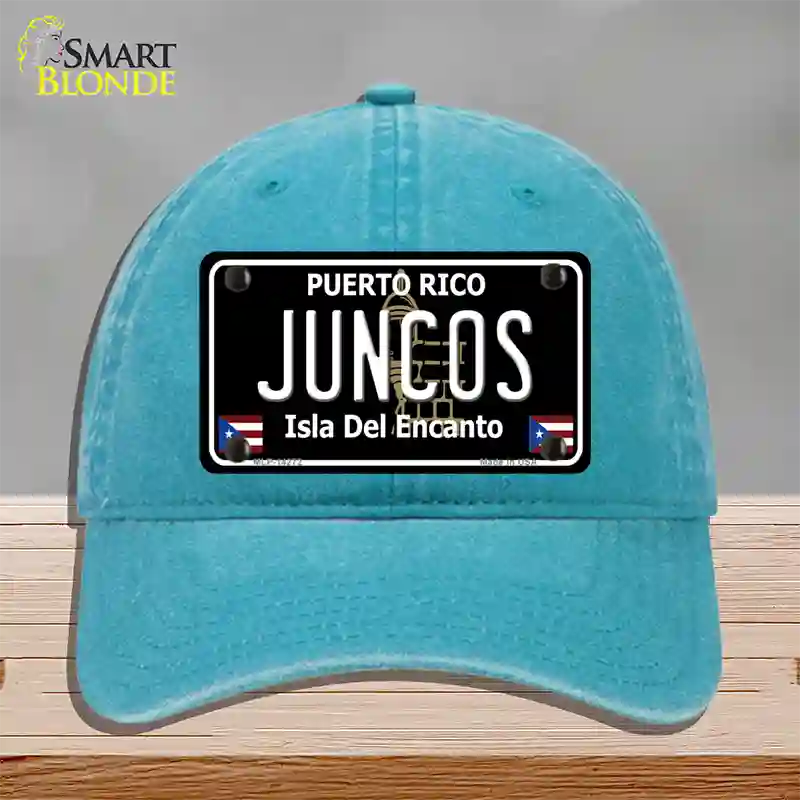 Juncos Puerto Rico Black Novelty License Plate Hat Unconstructed Cotton / Lake Blue