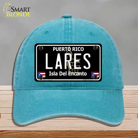 Lares Puerto Rico Black Novelty License Plate Hat Unconstructed Cotton / Lake Blue