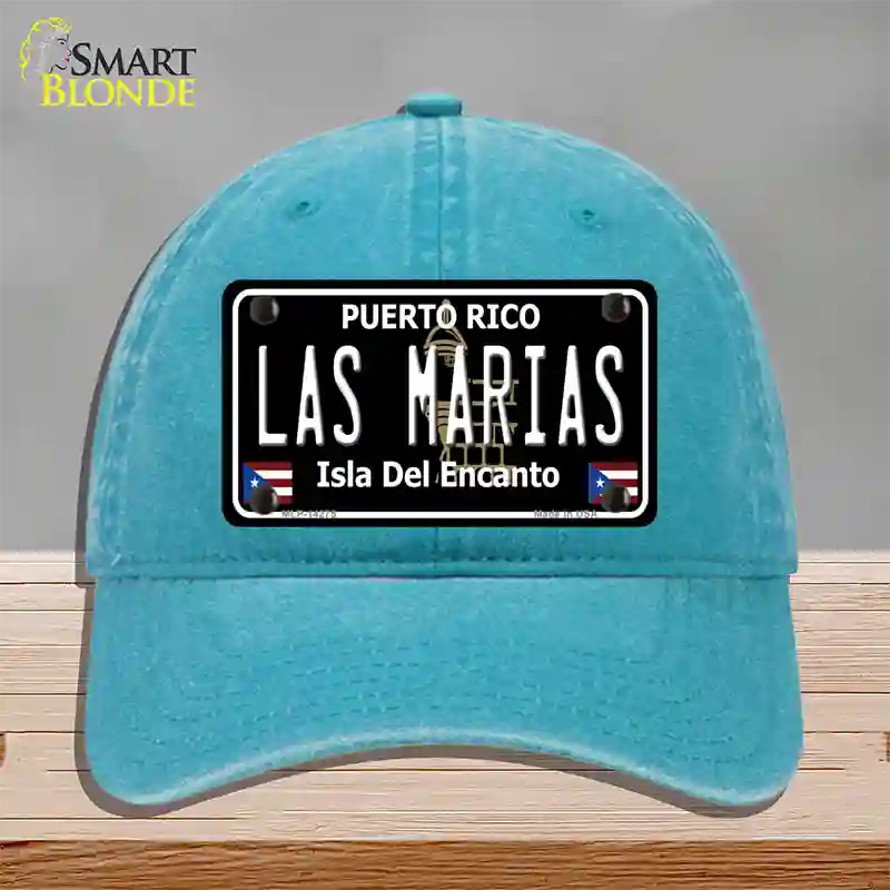 Las Marias Puerto Rico Black Novelty License Plate Hat Unconstructed Cotton / Lake Blue