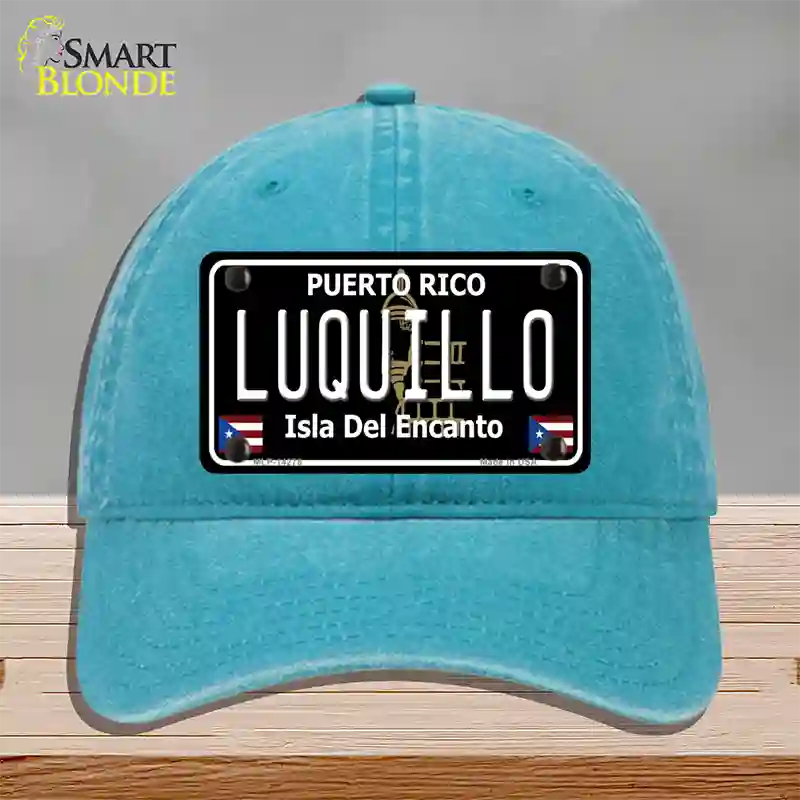 Luquillo Puerto Rico Black Novelty License Plate Hat Unconstructed Cotton / Lake Blue