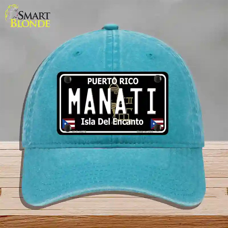 Manati Puerto Rico Black Novelty License Plate Hat Unconstructed Cotton / Lake Blue