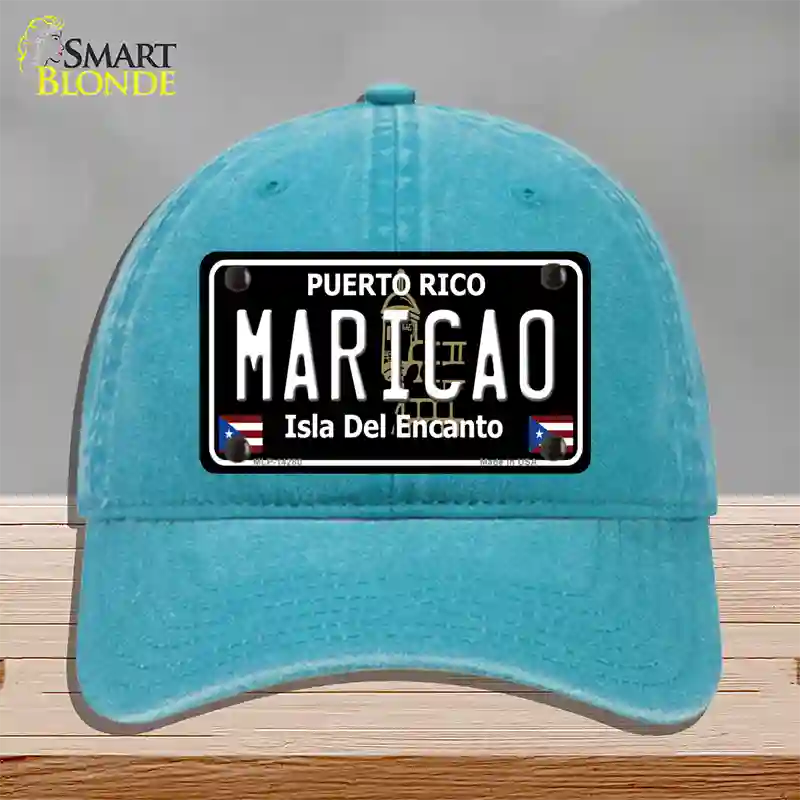 Maricao Puerto Rico Black Novelty License Plate Hat Unconstructed Cotton / Lake Blue