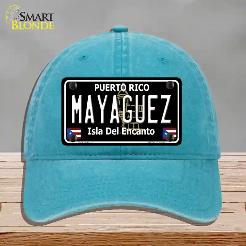 Mayaguez Puerto Rico Black Novelty License Plate Hat Unconstructed Cotton / Lake Blue