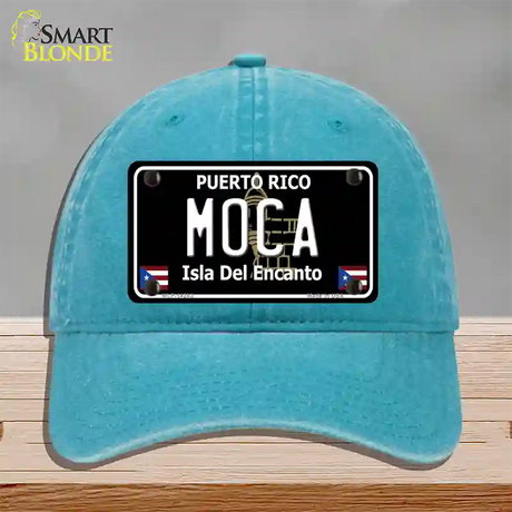 Moca Puerto Rico Black Novelty License Plate Hat Unconstructed Cotton / Lake Blue