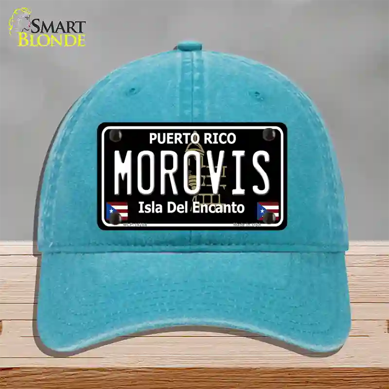 Morovis Puerto Rico Black Novelty License Plate Hat Unconstructed Cotton / Lake Blue