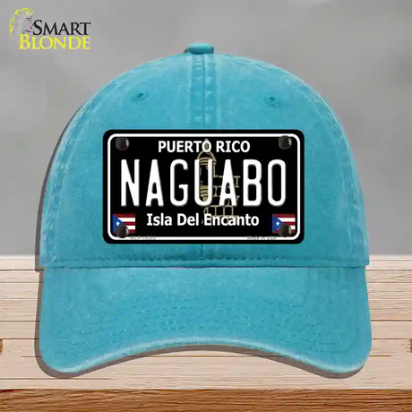 Naguabo Puerto Rico Black Novelty License Plate Hat Unconstructed Cotton / Lake Blue