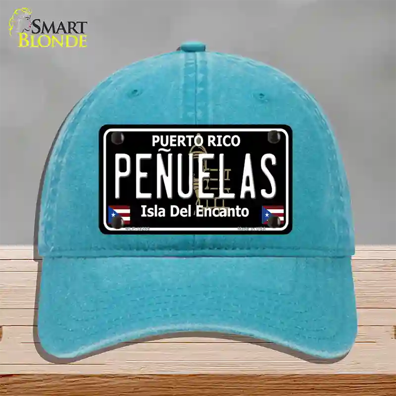 Penuelas Puerto Rico Black Novelty License Plate Hat Unconstructed Cotton / Lake Blue