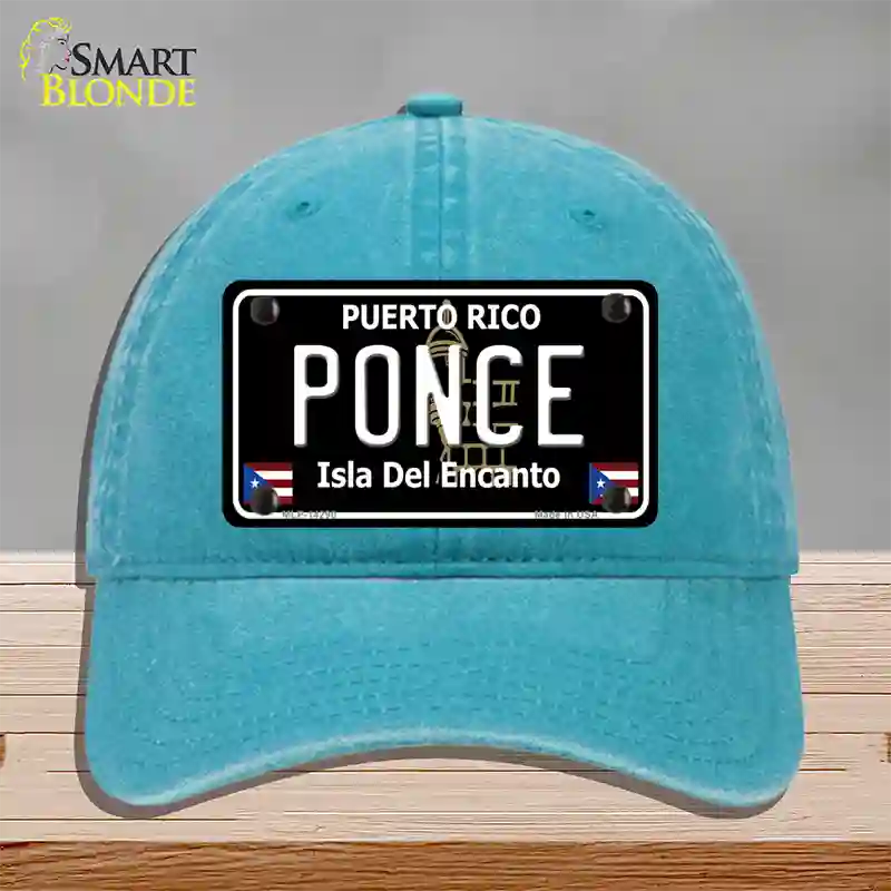 Ponce Puerto Rico Black Novelty License Plate Hat Unconstructed Cotton / Lake Blue