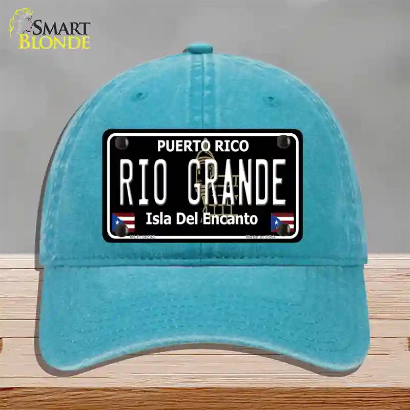 Rio Grande Puerto Rico Black Novelty License Plate Hat Unconstructed Cotton / Lake Blue