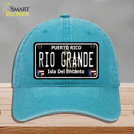 Rio Grande Puerto Rico Black Novelty License Plate Hat Unconstructed Cotton / Lake Blue