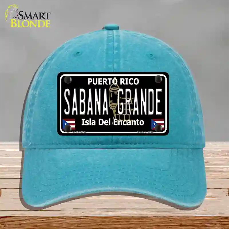 Sabana Grande Puerto Rico Black Novelty License Plate Hat Unconstructed Cotton / Lake Blue