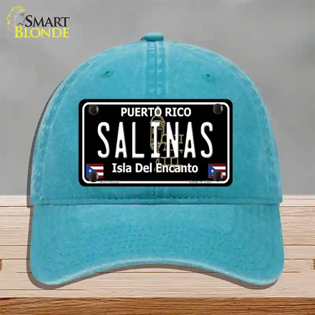 Salinas Puerto Rico Black Novelty License Plate Hat Unconstructed Cotton / Lake Blue