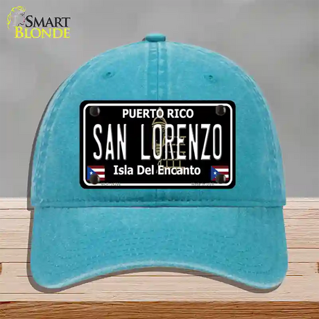 San Lorenzo Puerto Rico Black Novelty License Plate Hat Unconstructed Cotton / Lake Blue