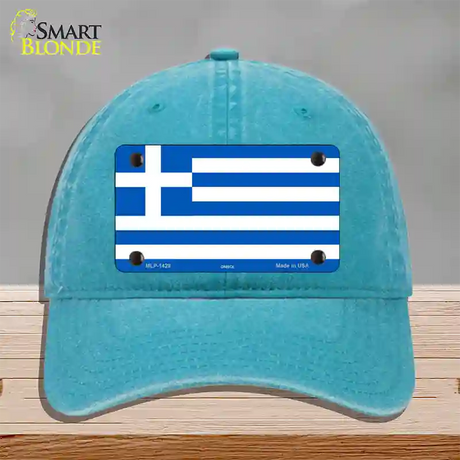 Greece Flag Novelty License Plate Hat Unconstructed Cotton / Lake Blue