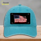 Waving American Flag Black Novelty License Plate Hat Unconstructed Cotton / Lake Blue