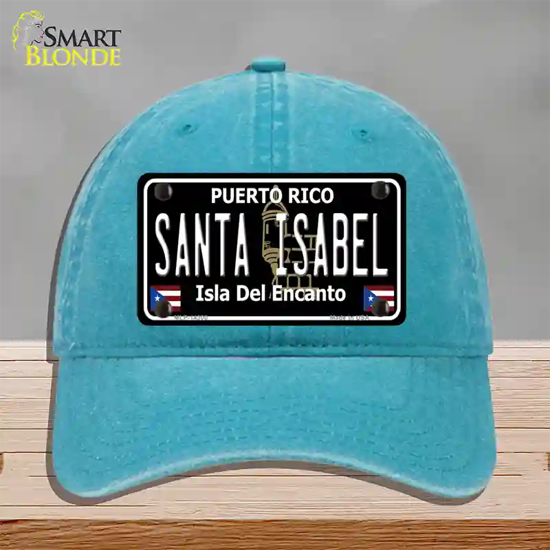 Santa Isabel Puerto Rico Black Novelty License Plate Hat Unconstructed Cotton / Lake Blue