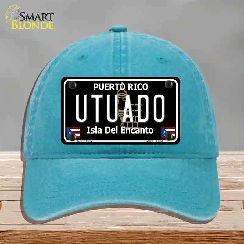 Utuado Puerto Rico Black Novelty License Plate Hat Unconstructed Cotton / Lake Blue