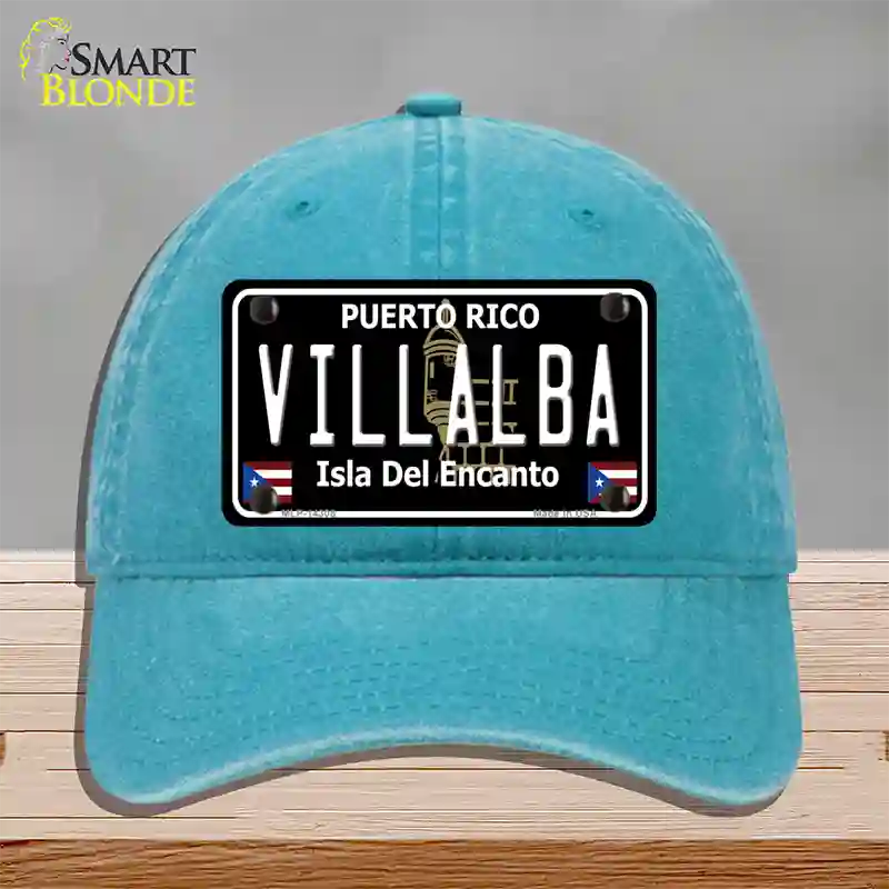 Villalba Puerto Rico Black Novelty License Plate Hat Unconstructed Cotton / Lake Blue