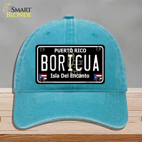 Boricua Puerto Rico Black Novelty License Plate Hat Unconstructed Cotton / Lake Blue