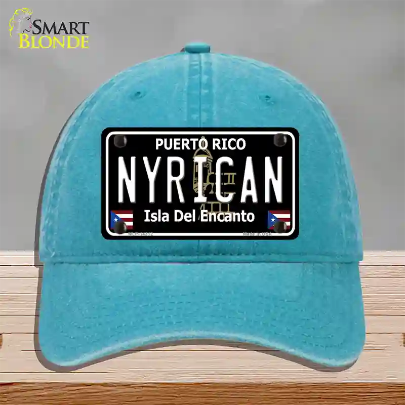 Nyrican Puerto Rico Black Novelty License Plate Hat Unconstructed Cotton / Lake Blue