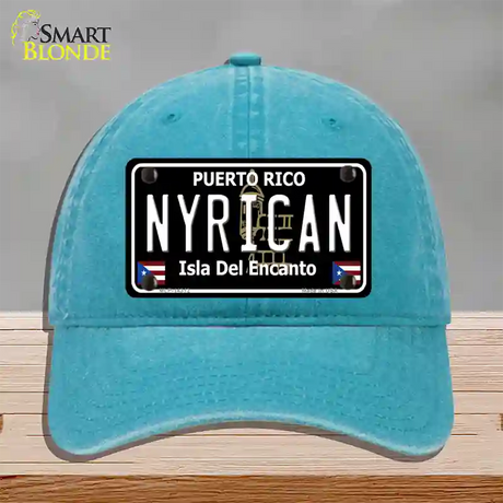 Nyrican Puerto Rico Black Novelty License Plate Hat Unconstructed Cotton / Lake Blue