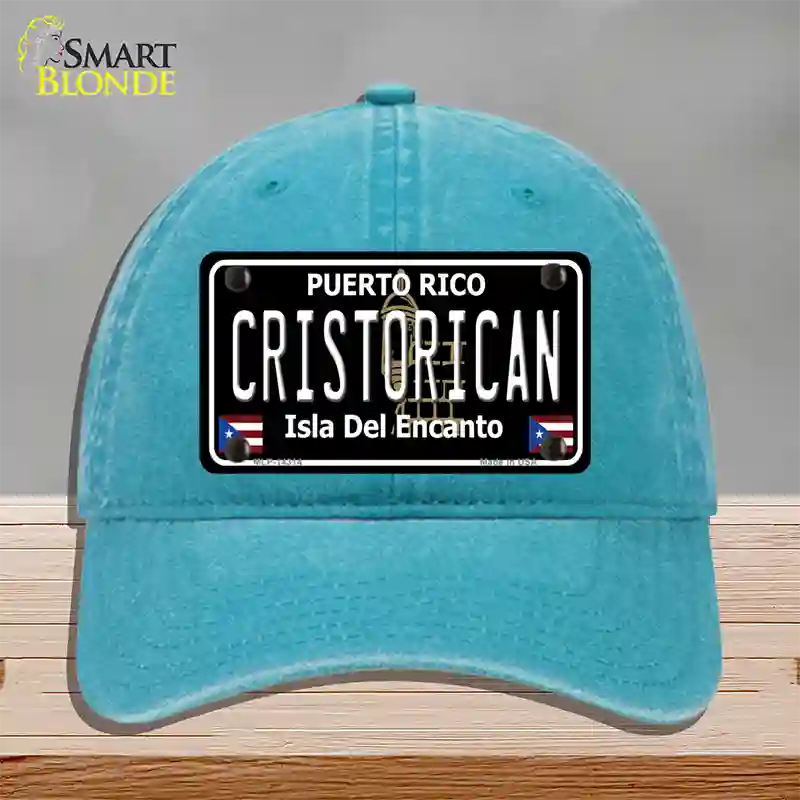 Cristorican Puerto Rico Black Novelty License Plate Hat Unconstructed Cotton / Lake Blue