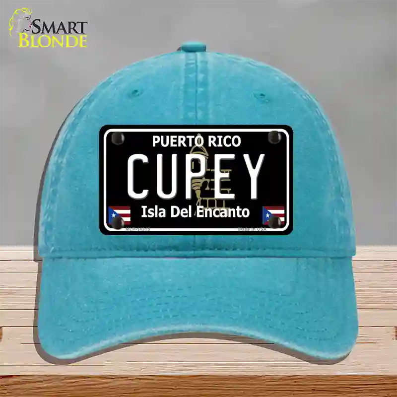 Cupey Puerto Rico Black Novelty License Plate Hat Unconstructed Cotton / Lake Blue